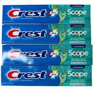 Crest Plus Scope Complete
Whitening MINTY FRESH
STRIPED Toothpaste 5.4 oz 4
Pack